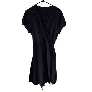 Lands End Womens Petite Large Black Wrap Dress Short Sleeve Cotton Blend